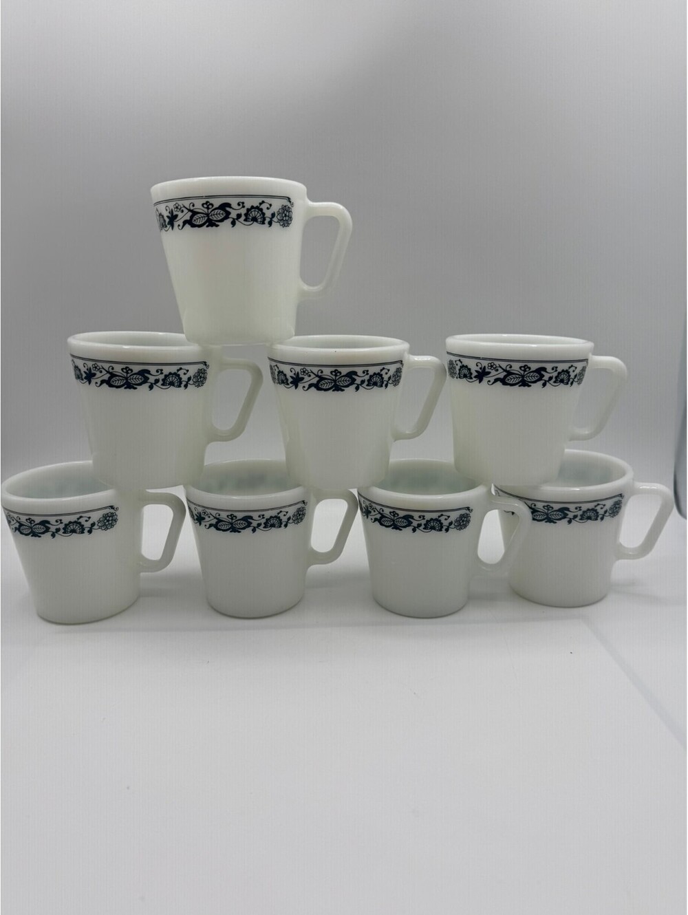 8 Pyrex Corning Vintage Tea Coffee Cup Mug Old Town Blue Onion Milk Glass USA